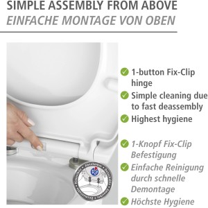Dettaglio: Sedile WC Wenko Slate Rock bianco con fissaggio Fix-Clip per facile montaggio e pulizia.