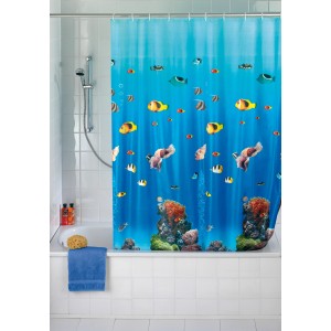 Tenda doccia Wenko Ocean con motivo mondo sottomarino, 180x200 cm, anelli inclusi.