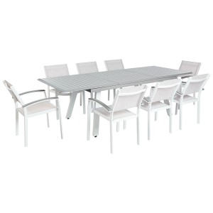 Ensemble de meubles de jardin Beliani Pereta avec 8 chaises, aluminium, gris. Table extensible.