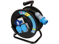 Kabelrolle 2 x T23 / 1 x CEE16-3 Schwarz Kabellänge 30 m