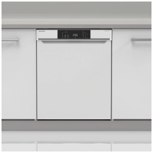 Lavastoviglie da incasso Sharp QW-NA1CU47DW bianca in cucina.