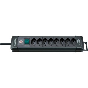 Schwarze Premium-Line Steckdosenleiste mit 8-fach Anschluss und 3 m Kabel.