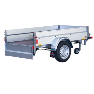 Remorque Stema Basic 1000, remorque freinée avec roue jockey et plancher antidérapant.