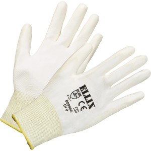 Guanti da pittore bianchi taglia 9 in nylon con rivestimento in PU per lavori di precisione.
