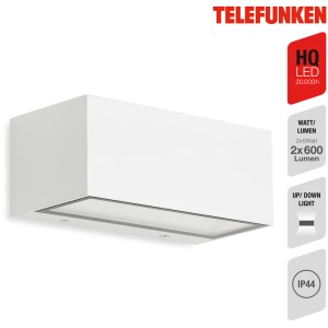 Applique d'extérieur rectangulaire blanche Telefunken Monaco LED avec éclairage haut et bas, 6W, 600lm.
