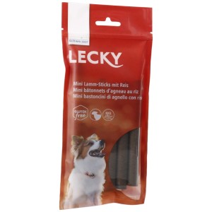 Confezione Eric Schweizer Lecky Mini Sticks di Agnello con Riso, snack masticabili senza glutine per cani.