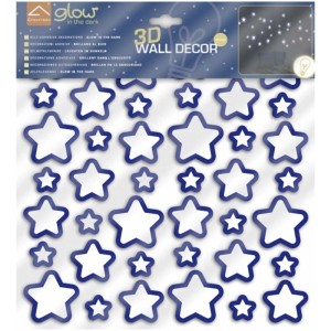 Stickers muraux Glow Star, mousse 3D, taille M, avec étoiles bleues.