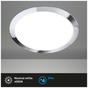 Plafonnier LED rond Briloner chromé, IP44 résistant aux éclaboussures pour salle de bain et pièces humides.