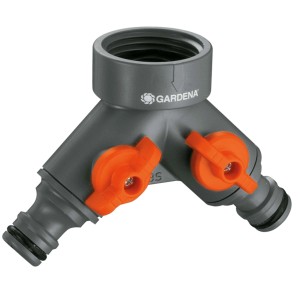 Vanne 2 voies Gardena (G 3/4) pour deux appareils sur le robinet, réglable en continu.