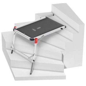 Hailo TP1 piattaforma per scale su gradini, telaio in alluminio con piano di lavoro antiscivolo.