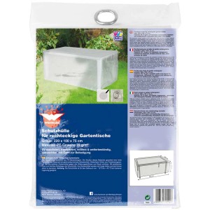 Copertura protettiva trasparente per tavolo da giardino rettangolare, tessuto PE, 220x100x75 cm.