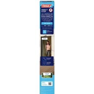 tesa® Insect Stop zanzariera per porta con telaio in alluminio antracite, protezione dagli insetti per porte.