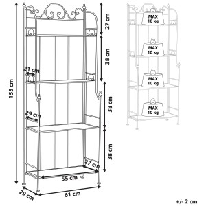 Schizzo: Scaffale da giardino nero Beliani Isernia in metallo con 4 ripiani e dimensioni.