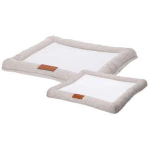 Ensemble de 2 lits pour chien rectangulaires en polyester gris clair. Coussins et couvertures confortables pour petits chiens.