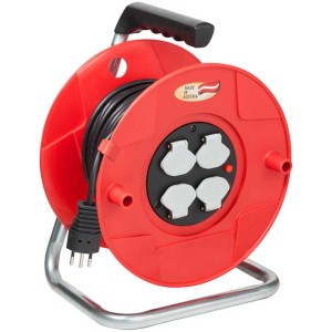 Enrouleur de câble Brennenstuhl 260 rouge avec câble de 25 m sur cadre galvanisé.