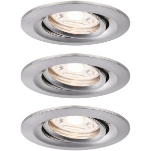 Paulmann Faretto da incasso a LED Nova mini, set da 3, orientabile, ferro spazzolato, bianco caldo.