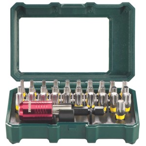 Metabo Bitbox SP 32 pièces dans un coffret vert, jeu d'embouts à code couleur.