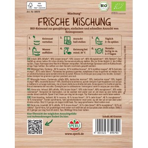 Sperli Bio Germogli Mix Fresco, confezione di semi con erba medica, lenticchie, fagioli mung e ravanello.