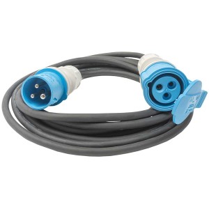 Prolunga industriale Steffen, 5m, cavo in gomma nero-blu per esterni.