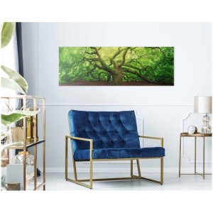 Quadro da parete Deco Block Old Oak, 40x118 cm, con motivo ad albero dettagliato nei toni del verde.
