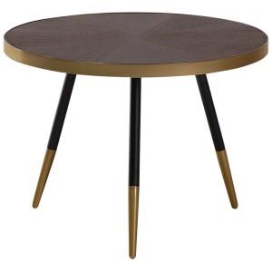 Table basse ronde Ramona marron/doré avec plateau en MDF et pieds en métal.