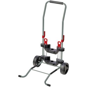 Einhell carrello di trasporto per avvolgitubo a batteria, grigio, con ruote e dettagli rossi.