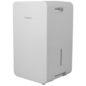 Déshumidificateur Kibernetik M16 blanc. Design moderne et compact avec réservoir d'eau et poignée pour l'intérieur.