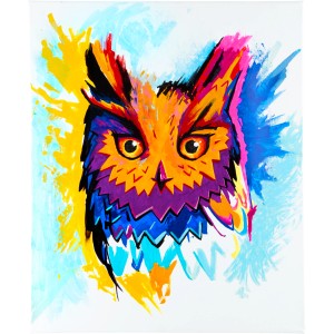 Image de hibou peint avec un marqueur acrylique Edding 5000 en bleu gentiane et autres couleurs.