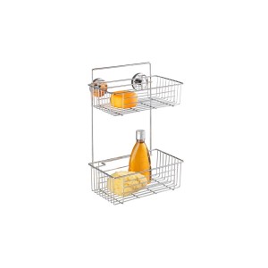 Étagère murale chromée à 2 niveaux Wenko Bari pour ranger les articles de salle de bain.