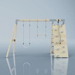 Struttura da arrampicata PolarPlay Waschbär Blu Ghiaccio con altalena, trapezio e parete da arrampicata.