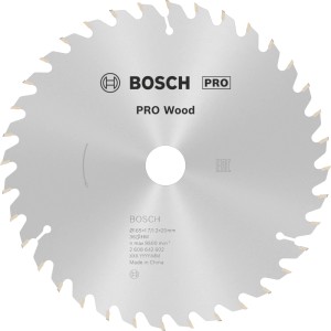 Lama sega circolare Bosch PRO Wood, argento, con denti in carburo di precisione per tagli netti nel legno.