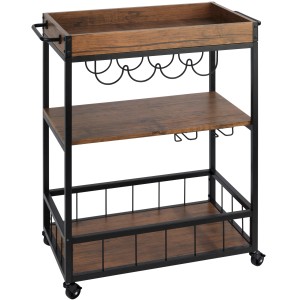 Wenko Desserte de cuisine Rustico aspect noyer avec 3 étagères, porte-bouteilles et porte-verres.