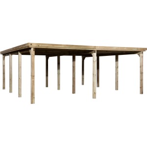 Weka Carport doppio 618 Gr. 2 con lamiera trapezoidale, struttura in legno con tetto piatto e pali robusti.