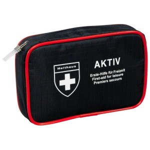 Holthaus Auto Pharmacy Active, 18 pezzi, borsa in nylon con bordo rosso e simbolo di pronto soccorso.