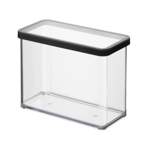Contenitore rettangolare trasparente Rotho Loft Premium (2,1 l) con coperchio nero.