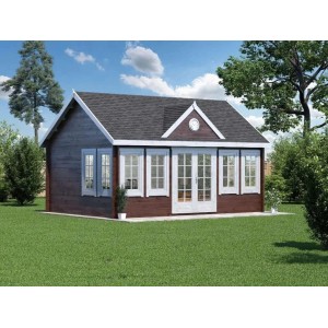 Casetta da giardino Alpholz Clockhouse-XL con tetto a due falde, non trattata, 550x420 cm.