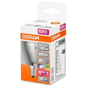 Osram LED-Leuchtmittel E14 Tropfenform RGBW mit Fernbedienung, in Produktverpackung.