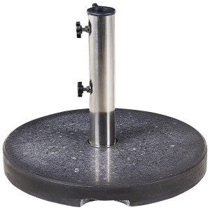 Base de parasol Beliani Ceggia, granit noir, Ø 45 cm. Support de parasol avec tube en acier inoxydable.