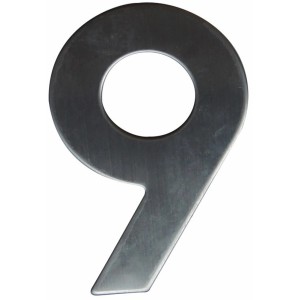 Numéro de maison 9 en acier inoxydable, hauteur 12 cm, pour un montage mural facile.