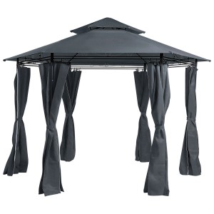 Gazebo Beliani Portel grigio grafite con tende e design esagonale.