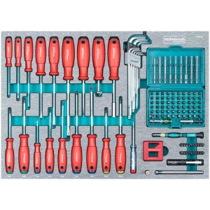 Technocraft Swiss Team Wood, jeu d'outils 282 pièces pour servante d'atelier, avec tournevis et embouts.