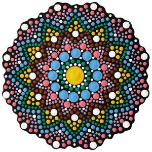 Aladine Dot Art stencil, Form 3, pannello MDF 10x10 cm con motivo a punti colorati.