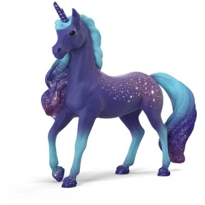 Schleich Bayala Galaxy Rainbow Unicorn Étalon 70841 avec motif d'étoiles, bleu-violet, détaillé.