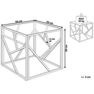Schizzo: Tavolino Beliani Orland argento con piano in vetro, 50x50x50 cm, carico max 40 kg.