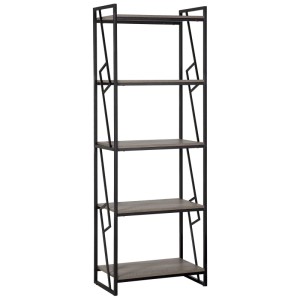 Étagère Forres avec 5 étagères marron aspect bois et cadre en métal noir style industriel.