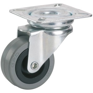 Roue pivotante Doerner + Helmer avec bandage en caoutchouc gris, Ø 5 cm, tôle d'acier galvanisée.