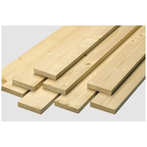 Helle, glatt gehobelte Universalschalbretter aus Fichte/Tanne, 24x155x250 cm, für Bau und Ausbau.