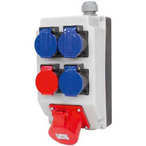 Distributore di prese Steffen per esterni, grigio, con prese T23, T25 e CEE16/5.