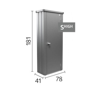 Armadio da terrazzo Biohort Julia S High, grigio scuro metallizzato, 181x78x41 cm, stretto con anta singola.