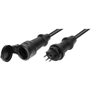 Rallonge GDV noire T13 IP55, 10 m, avec fiche et prise type 13.